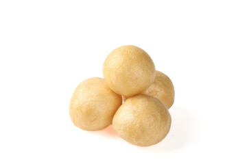 Fototapeta premium Golden Fried Dumplings Puffs on White Background Asian Cuisine Appetizer Side Dish