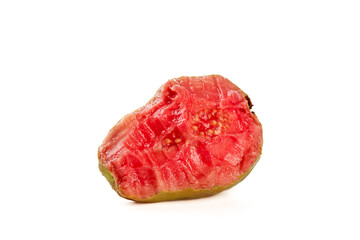 Fresh Red Guava Fruit Half Showing Pink Flesh and Seeds - Tropical Fujian Variety