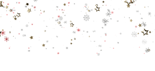 Festive holiday background with golden stars, snowflakes and glitter elements falling on white background, perfect for winter or Christmas conce