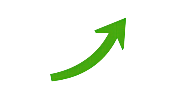 Simple green upward-curving arrow on black background