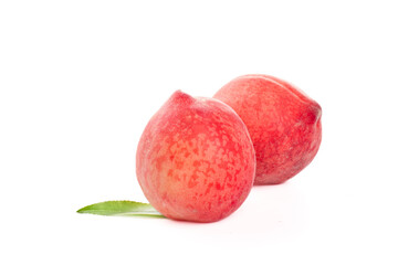 Fresh Peach Slices with Leaf Isolated on White Background - Ripe Fruit Food Photography