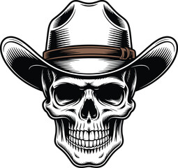Detailed Cowboy Skull in Hat Vector Illustration - Vintage Engraving ArtDetailed Cowboy Skull in Hat Vector Illustration - Vintage Engraving Art