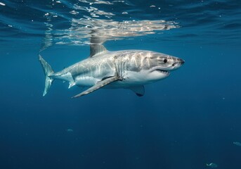 Naklejka premium Great White Shark in the Blue Depths
