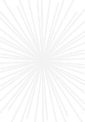 Obraz premium Abstract halftone radial burst background with black dotted rays on white. Retro comic style sunburst pattern design, pop art vintage template, dynamic halftone texture for poster, banner, and graphic