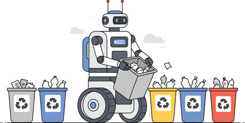 Fototapeta premium Robotic waste management sorting recyclable materials efficiently