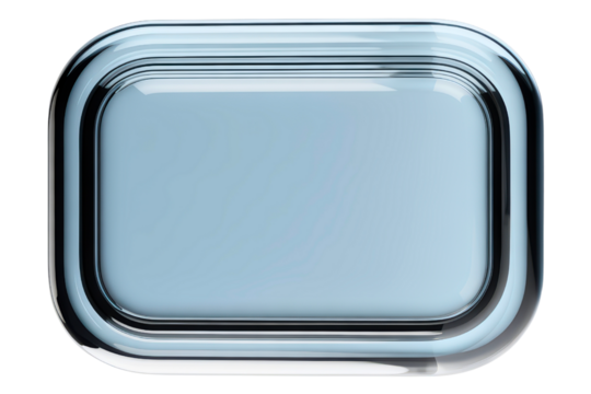Transparent blue glass button with rounded corners isolated with transparent background