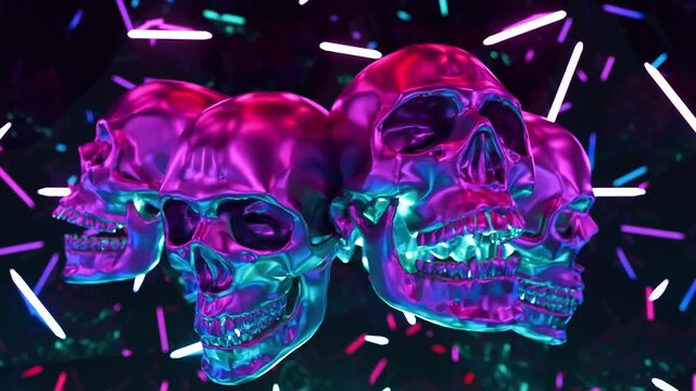 Neon Skull Digital Art on Dark Background	
