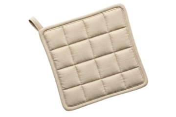 Beige fabric kitchen potholder with quilted pattern isolated with transparent background