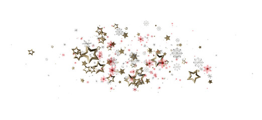 Elegant Christmas background features gold stars and snowflakes. Perfect for holiday designs, greeting cards, invitations, and festive celebrati