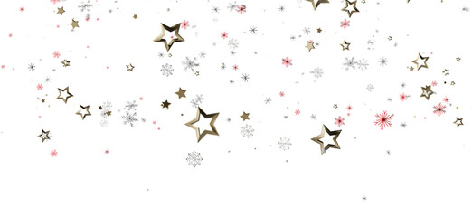 Holiday background with falling golden stars and snowflakes. Perfect for Christmas, New Year and winter celebrations. Festive and decorative.