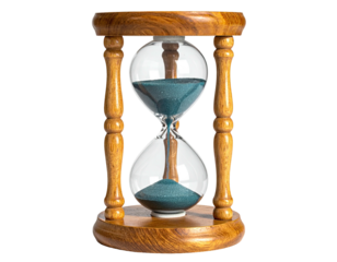 Wooden hourglass with teal sand