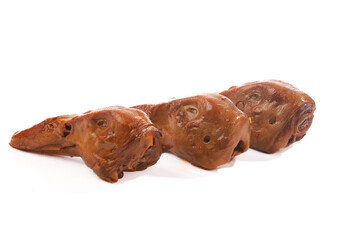 Cooked Duck Heads Traditional Asian Cuisine Food on White Background