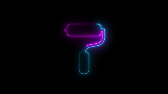 4k Neon Animated Roller Paint Icon &ndash; Glowing Painting & Decoration Symbol Loop. A bright neon roller paint icon representing home improvement, Glowing neon roller paint brush icon animation.