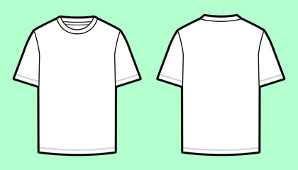 Basic Oversized Crew Neck T-Shirt Technical Flat Sketch