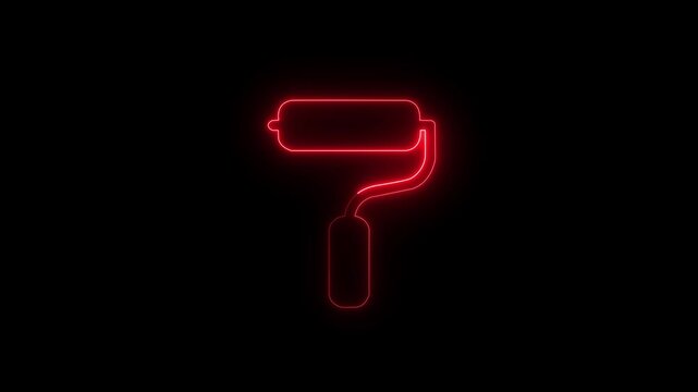 4k Neon Animated Roller Paint Icon &ndash; Glowing Painting & Decoration Symbol Loop. A bright neon roller paint icon representing home improvement, Glowing neon roller paint brush icon animation.