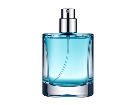 Empty light blue perfume bottle