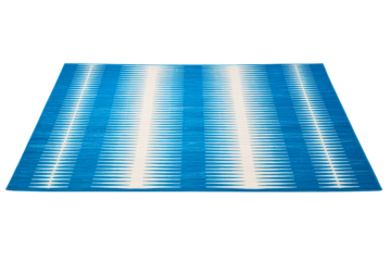 Blue and white area rug with a modern geometric pattern isolated with transparent background