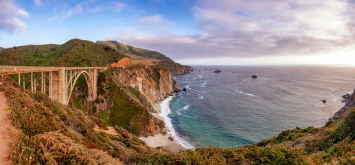 Scenic Pacific Coast Sunset at Bixby Bridge, California.