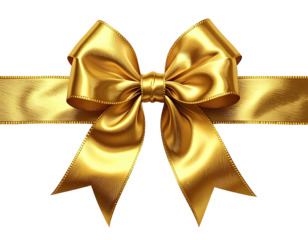 Golden ribbon bow on black background