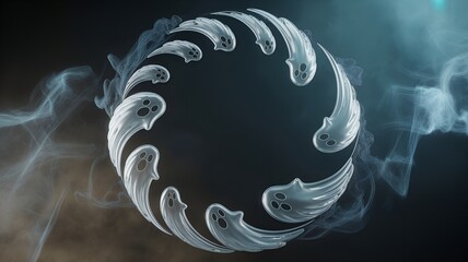 Spectral Ghosts in Circular Formation, Haunting Halloween or Supernatural Art, Perfect for Horror Games, Posters or Dark Aesthetic.