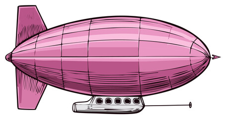 Fototapeta premium Illustration of a pink dirigible with gondola and tail fins
