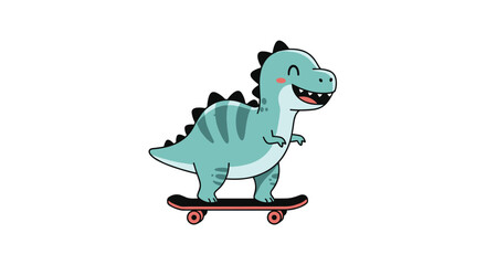 Obraz premium Adorable baby tyrannosaurus rex cartoon riding a skateboard with a happy smile.