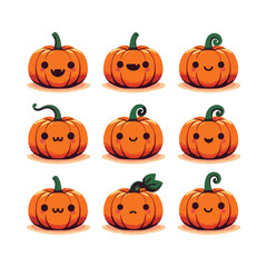 Cartoon Pumpkin Vector Icons with Different Emotions for Halloween Theme
