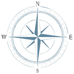 Classic compass rose vector icon with cardinal directions North South East West for navigation.