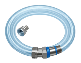 Transparent flexible hose with metal fittings