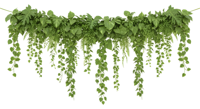 Lush green hanging vines create natural organic decor