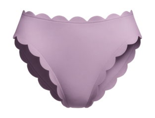 Scalloped edge bikini bottoms in a soft lilac hue for full coverage.