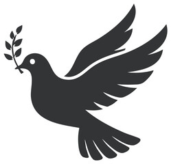 Fototapeta premium Flying dove silhouette carrying an olive branch, a universal symbol of peace and hope
