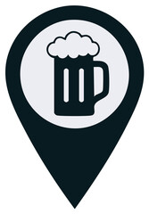 Bar location map pin icon with beer mug symbol for pub or brewery finder