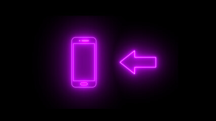 Neon glowing incoming call sign illustration on black background.
