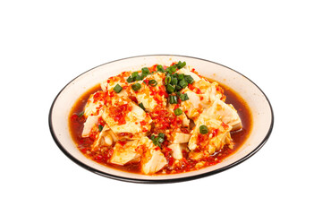 Spicy Cold Tofu with Chili Oil and Green Onions Asian Appetizer Dish