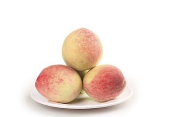 Fresh Ripe Peaches on White Plate - Healthy Organic Stone Fruit Food Photography