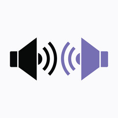 Black and purple speaker icons emitting sound waves a visual representation