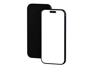 High-quality image of two smartphones, one with a black screen and one with a white screen. Perfect for app presentations or technolo