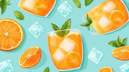 Refreshing Orange Cocktails Pattern on Teal Background