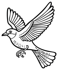 Obraz premium Illustration of a bird with open wings in flight, black and white outline, line art image