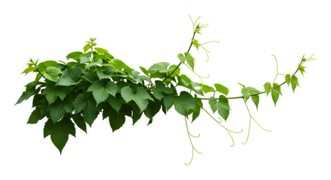 Lush green vine with delicate tendrils isolated