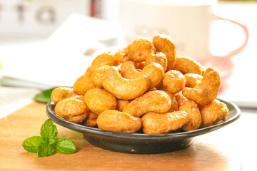 Roasted Salted Cashew Nuts in Bowl - Healthy Crunchy Snack Food