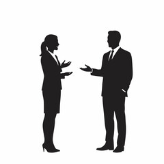 Minimalist Silhouette Business People Discussing Ideas and Collaborating Illustration