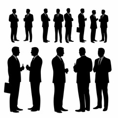 Simple Black Silhouette Group of Standing Businessman Diverse Poses Illustration