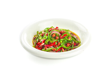 Fresh Spicy Stir-Fried Green and Red Peppers Chinese Hunan Style Dish in White Bowl