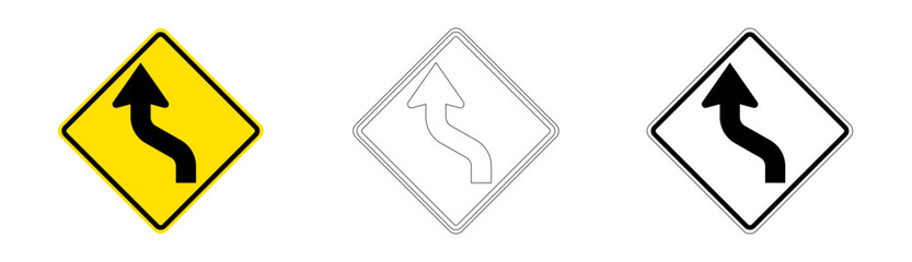 Left reverse curve traffic sign in vector format