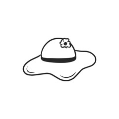 Hand Drawn Wide-Brim Sun Hat with Flower Doodle Vector Illustration
