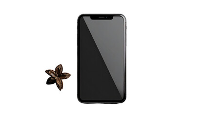 Smartphone with a dark background and a small object