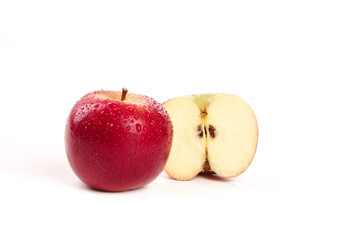 Fresh Red Apple with Half Slice on White Background - Healthy Fruit Photography