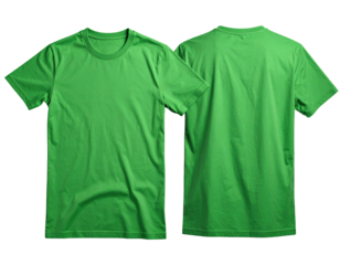Two views of a vibrant lime green t-shirt
